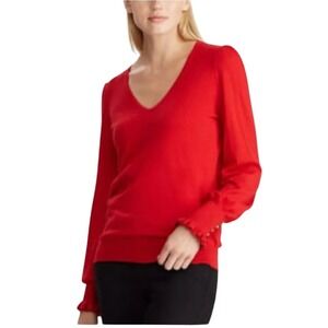 Ralph Lauren Black Label V-Neck Elegant Sweater Women's Small Red Preppy Classic